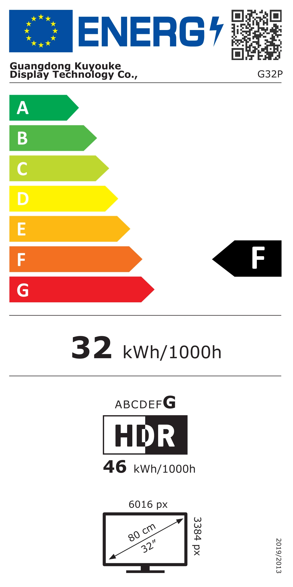 EU-Energielabel des Kuycon G32P, Klasse F