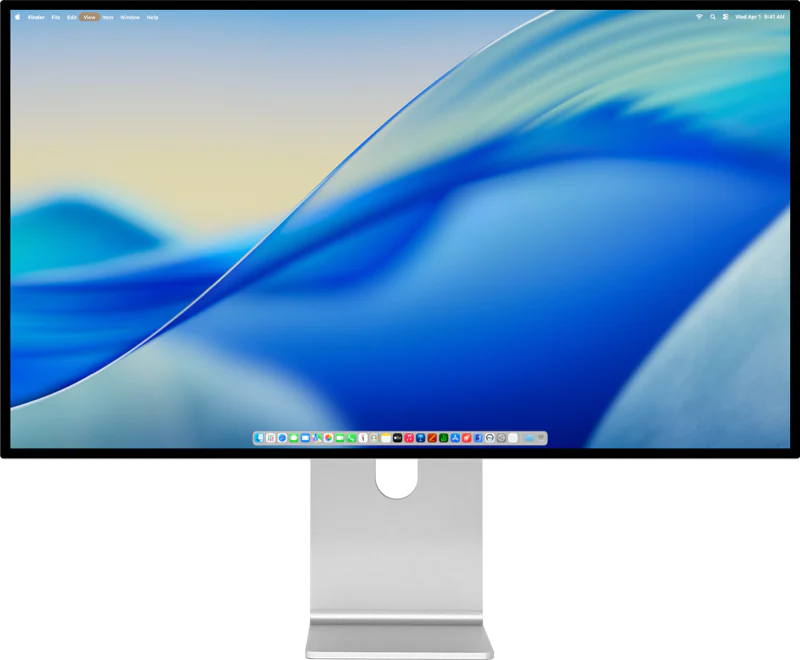 Monitor Kuycon G32P in der Vorderansicht auf seinem silbernen Standfuß