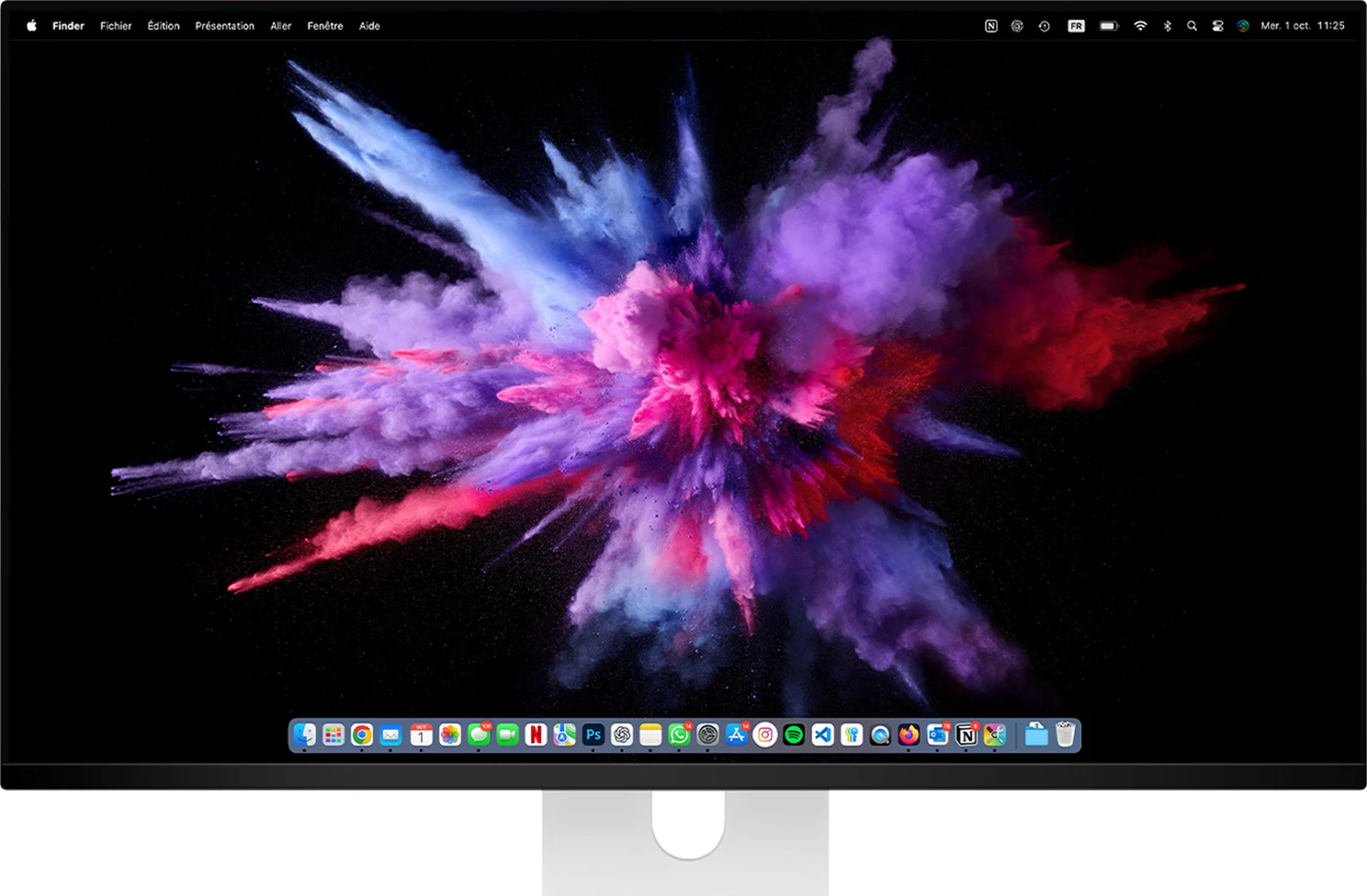 Kuycon Q32S, 32-Zoll-4K-QD-OLED-Monitor mit macOS-Schreibtisch, Menüleiste und Dock