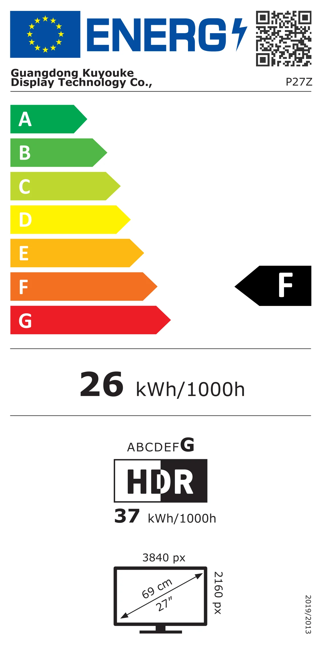EU-Energielabel des Kuycon P27Z, Klasse F
