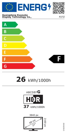 EU-Energielabel des Kuycon P27Z, Klasse F